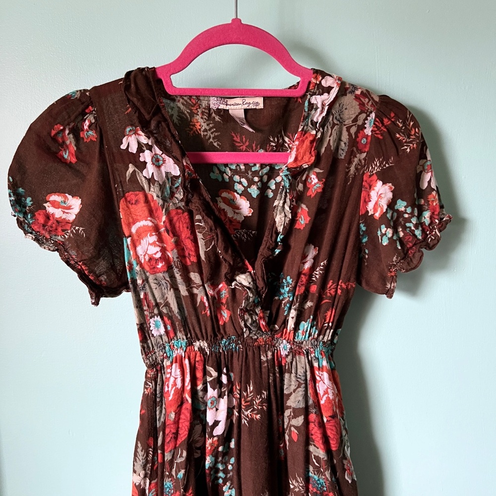 American Rag Cie Brown Floral Boho Dress Size Small